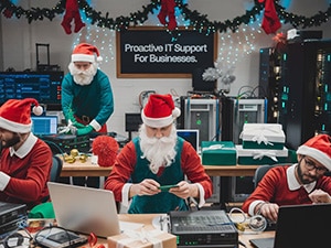 IT workers dressed for Christmas